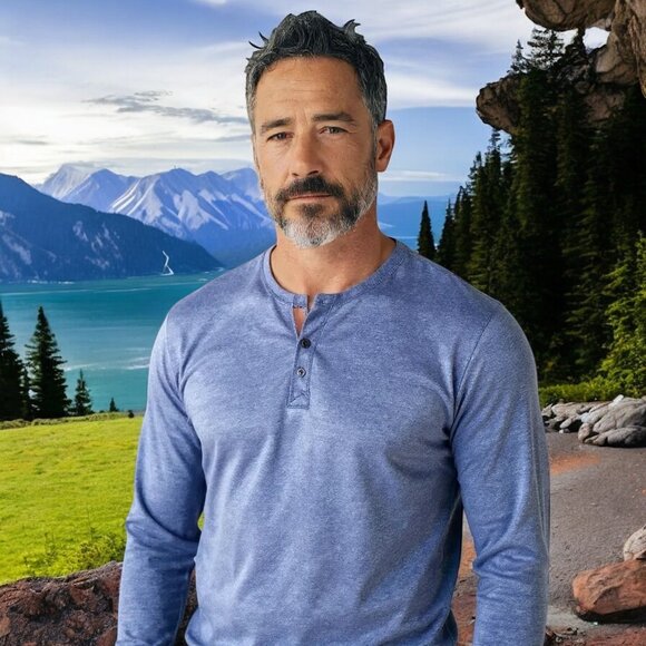 PEACOCKS Ltd from UK Gray Long Sleeve Top Henley Mens XL - Picture 1 of 13